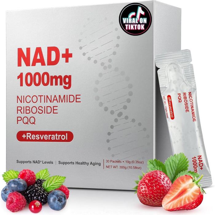 Jxiaoyumio Nad+ 1000mg Nicotinamide Riboside and Resveratrol with PQQ Promote Cell Energy, Focus, and Healthy Aging. 30 packets
