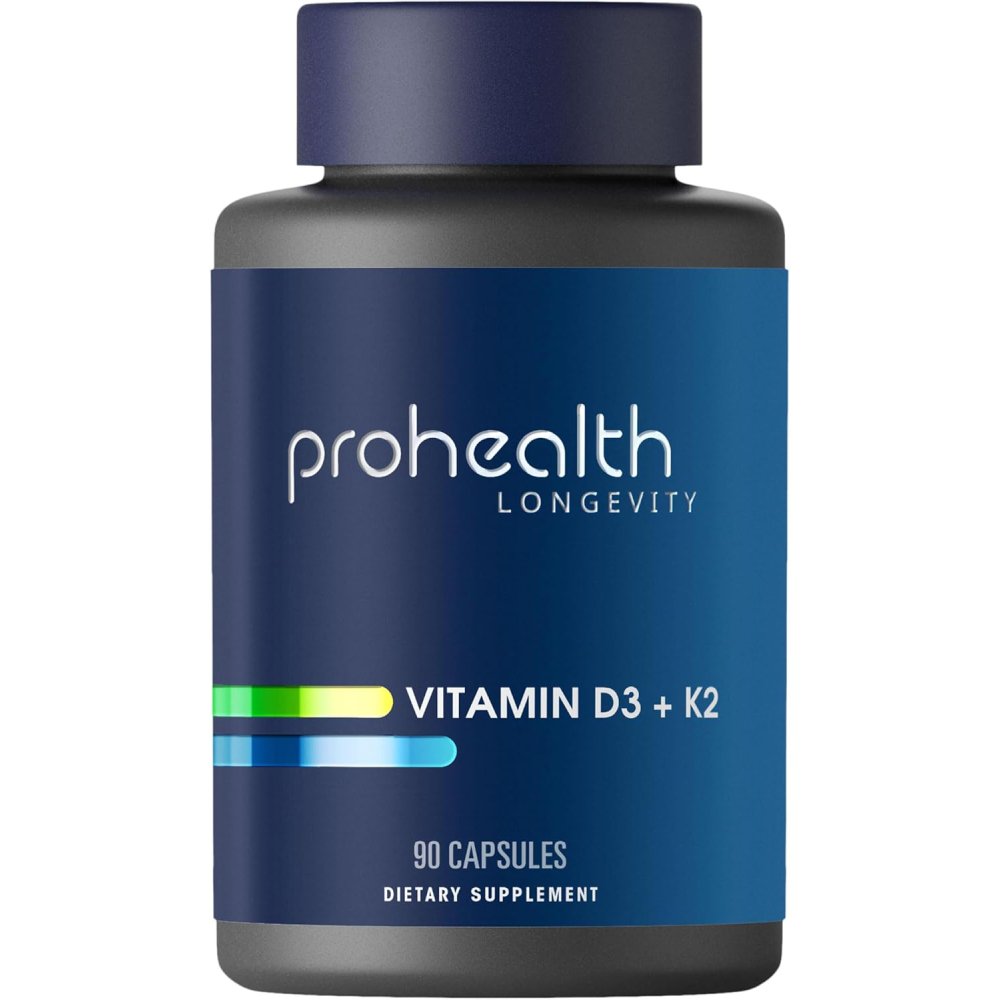 ProHealth Longevity Vitamin D3 125mcg + K2 150mcg Advanced Bone, Immune & Cardiovascular Support 90 Capsules