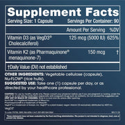 ProHealth Longevity Vitamin D3 125mcg + K2 150mcg Advanced Bone, Immune & Cardiovascular Support 90 Capsules