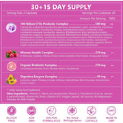 Nature Target Women's Probiotics 100 Billion CFU 500mg Prebiotic Formula for Women’s Digestive, Immune & Vaginal Health 90 Veg Caps