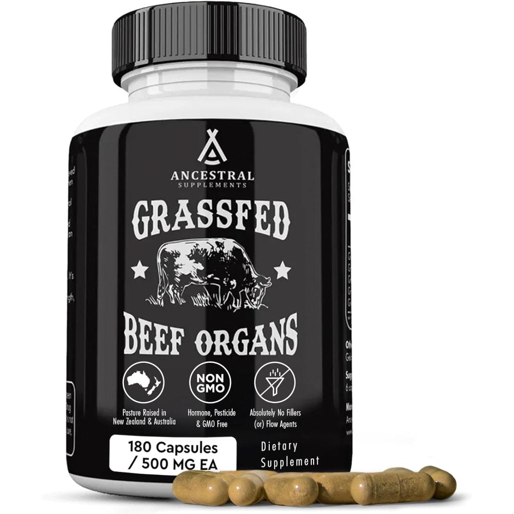 Ancestral Supplement Grass-Fed Beef Organs 500mg Boosts Energy, Stamina & Recovery180 Capsules