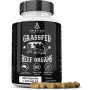 Ancestral Supplement Grass-Fed Beef Organs 500mg Boosts Energy, Stamina & Recovery180 Capsules