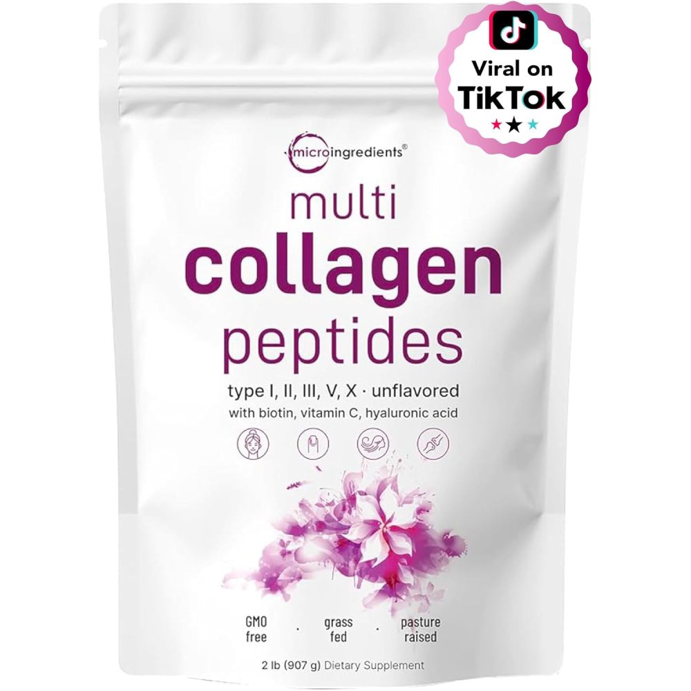 MicroIngredients Multi Collagen Peptides with Biotin & Vitamin C & Hyaluronic Acid Supports skin elasticity, joint mobility, bone strength, and overall body repair 907 Unflavored
