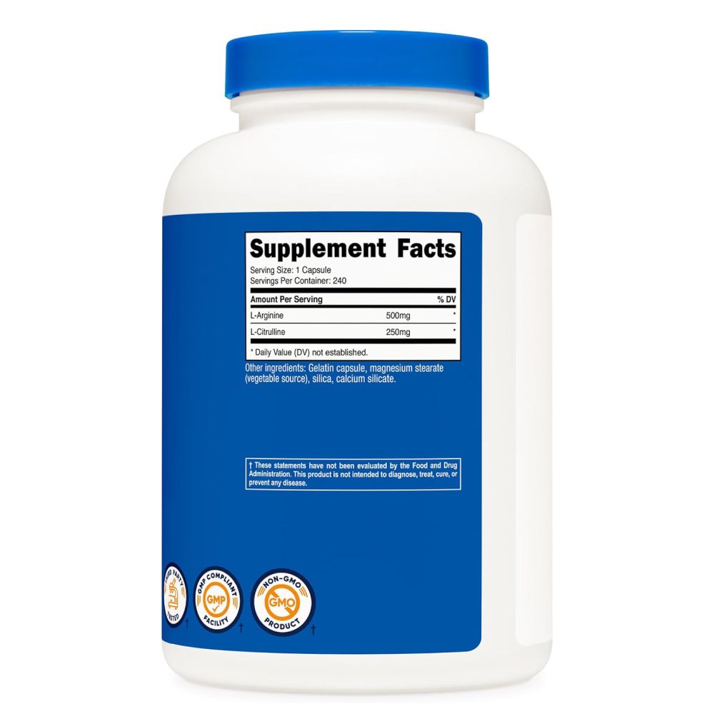Nutricost L Arginine + L Citrulline 750mg 240 Caps