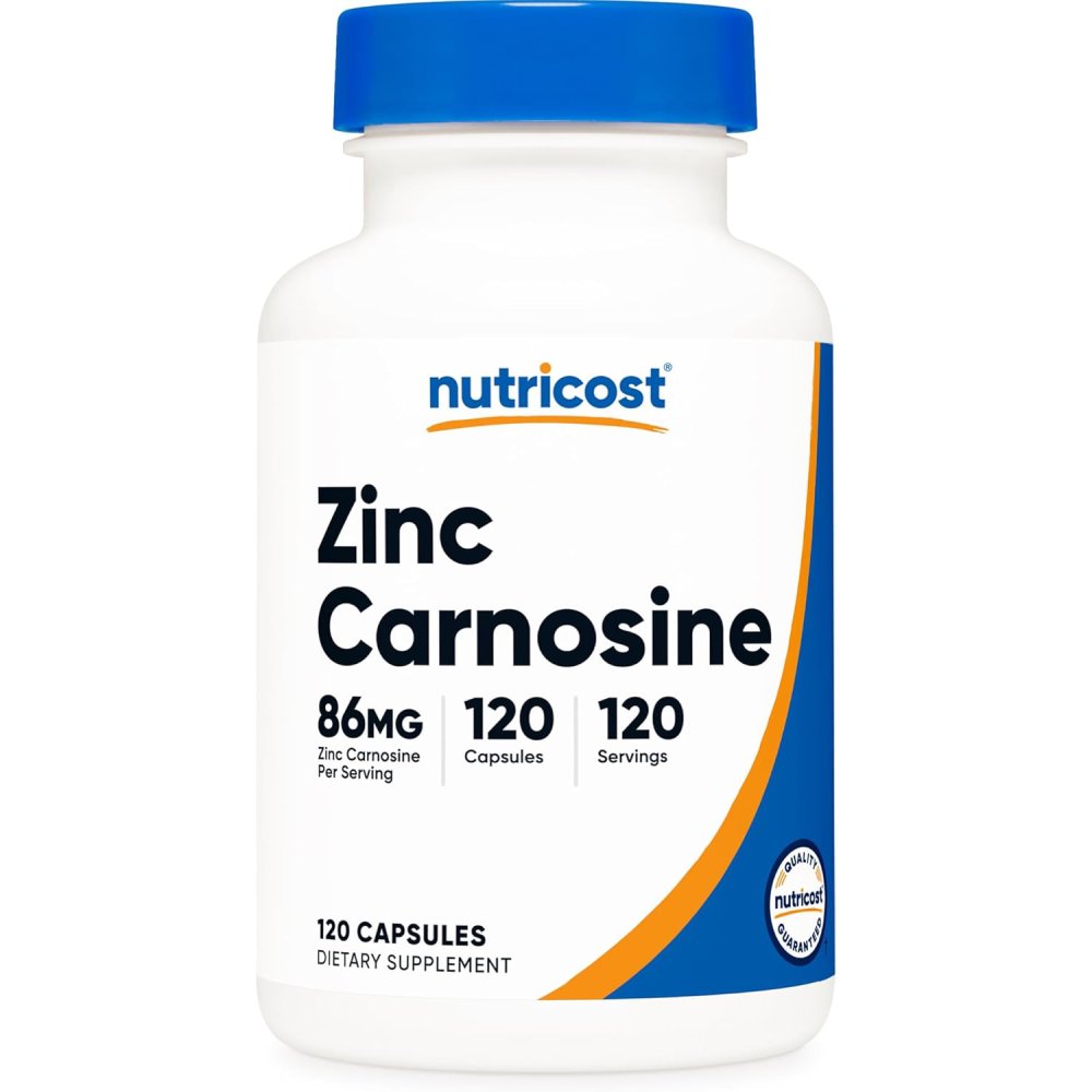 Nutricost Zinc Carnosine 86mg Soothe your ٍtomach. Strengthen your Immunity. Support your health from within 120 Caps