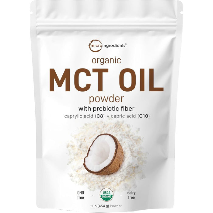 MicroIngredients Oraganic Mct Oil C8 + C10Powder With Prebiotic Fiber Clean Energy, Digestive Support, and Mental Clarity 454g