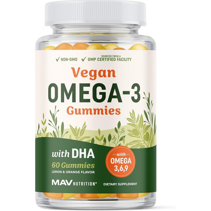 MAV Nutrition Omega 3 With Dha mart Nutrition for Brain, Heart & Overall Wellness 60 Gummies Lemon & Orange Flavor
