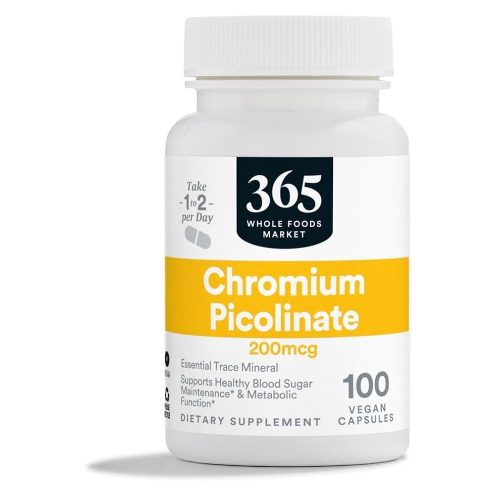 Whole Foods Market Chromium Picolinate 200mcg Natural Support for Blood Sugar Balance & Healthy Metabolism100 Veg Caps