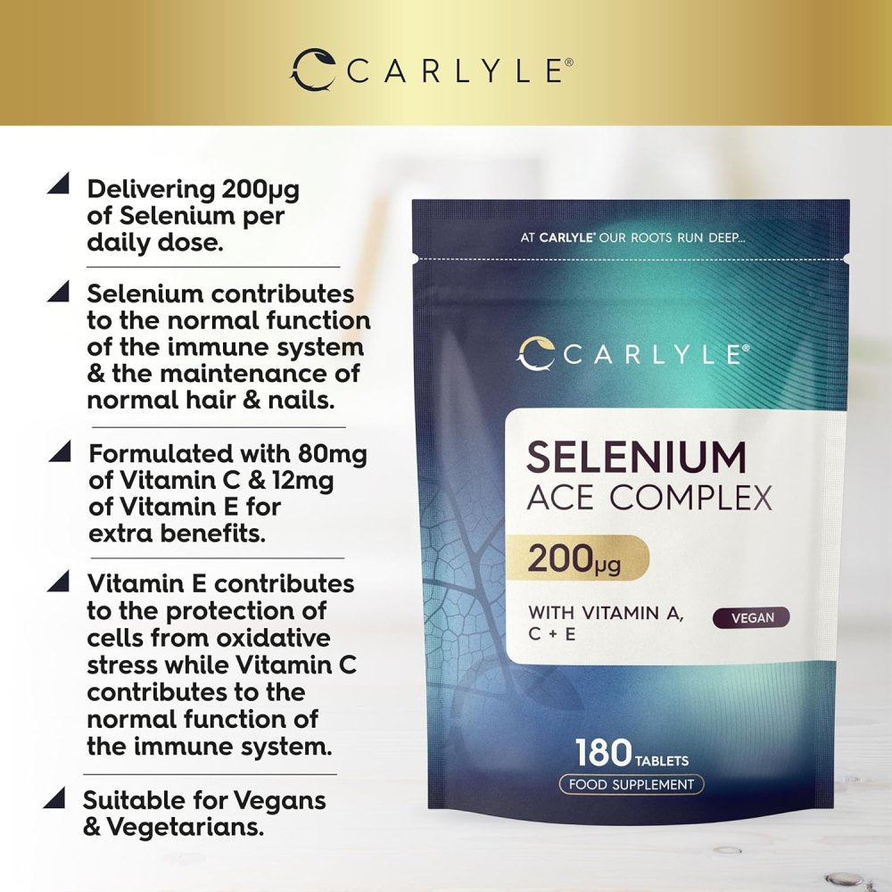 Carlyle Selenium 200mg Immune Support • Antioxidant Protection Ace Complex With Vitamins A & C +E 180 Veg Tablets