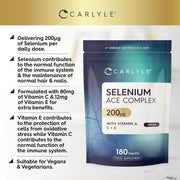 Carlyle Selenium 200mg Immune Support • Antioxidant Protection Ace Complex With Vitamins A & C +E 180 Veg Tablets