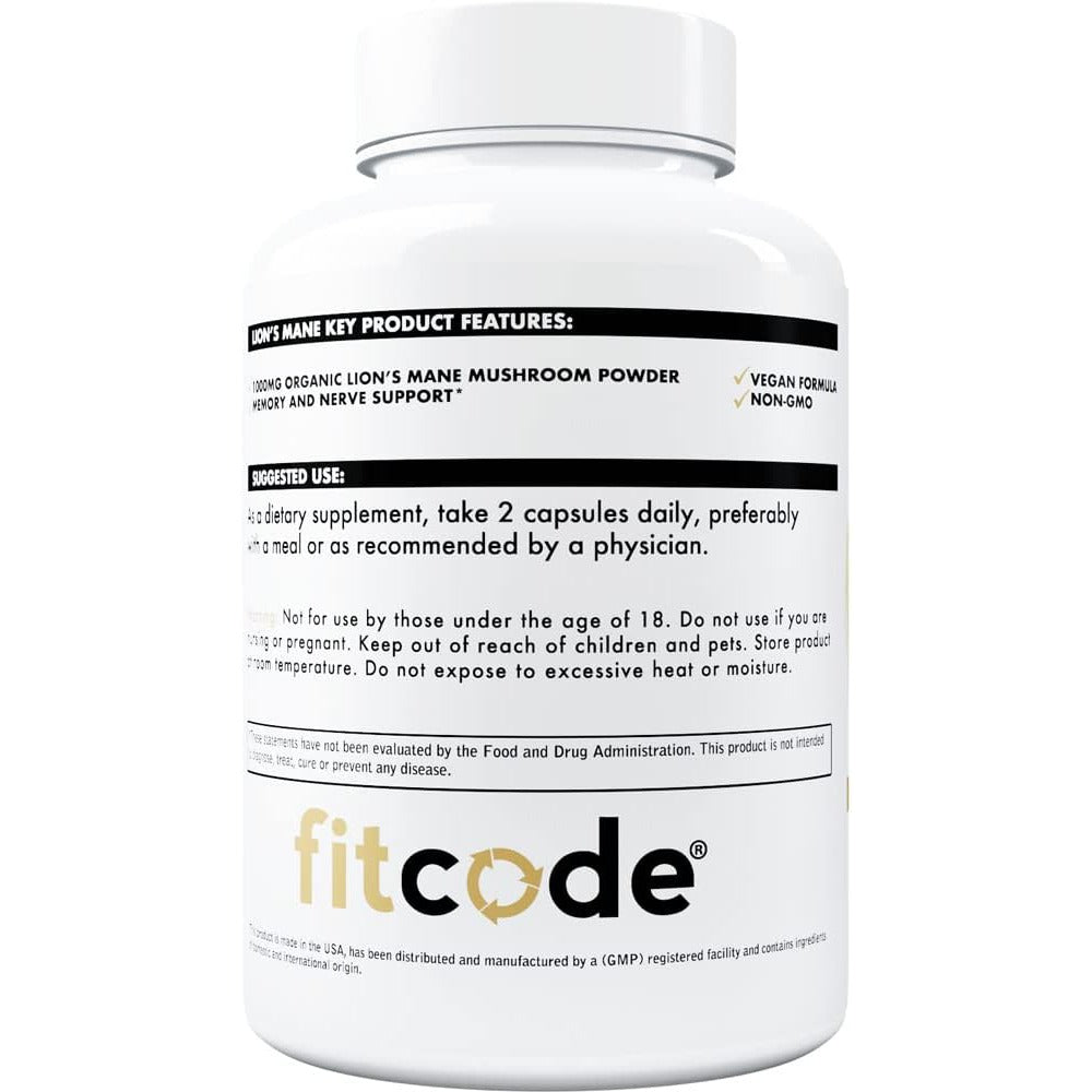 Fitcode Lion's Mane 1000mg Support Memory and Nerve 60 Veg Caps