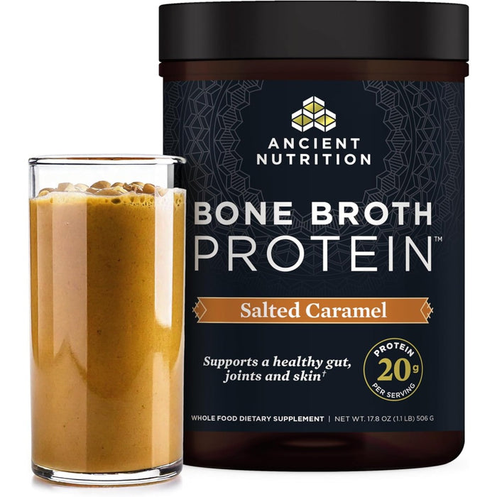 Ancient Nutrition Bone BRoth Protein Supports Gut Health, Strengthening Bones, Joints and Skin 506g Salted Caramel Flavour