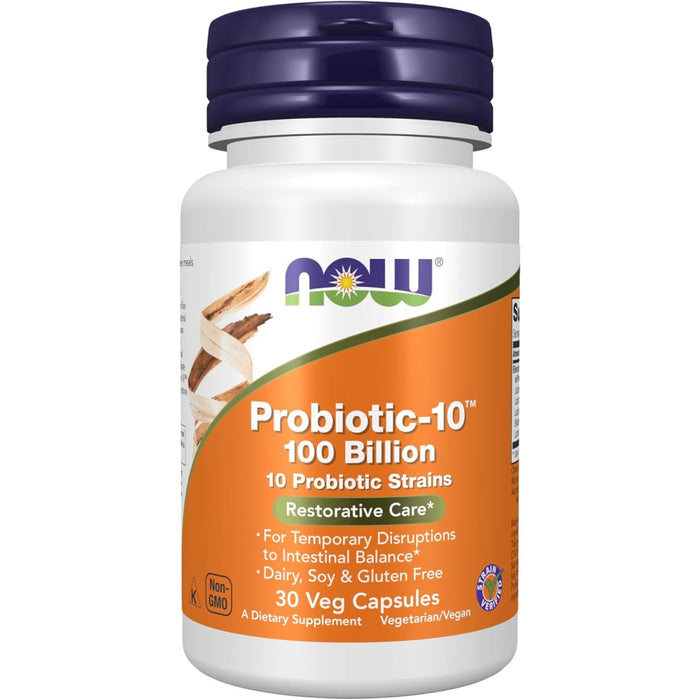Now Foods Probiotic -10 100 Billion 10 Probiotic Strains To Promote Digestive Health and Immune System Function 30 Veg Caps