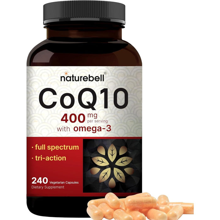 Naturebell CoQ10 400mg With Omega 3 to Support Heart Health, Boost Cellular Energy, and Promote Overall Wellness 240 Caps