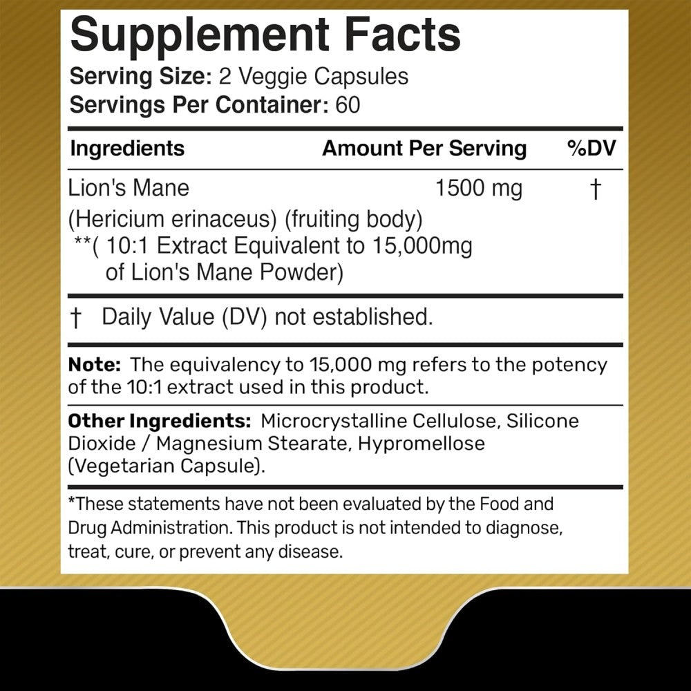 Wellness Labsrx Organic Lions Mane Mane 15000mg Support Focus, Memory, Cognitive Performance, and Overall Nervous System Health. 120 Veg Caps