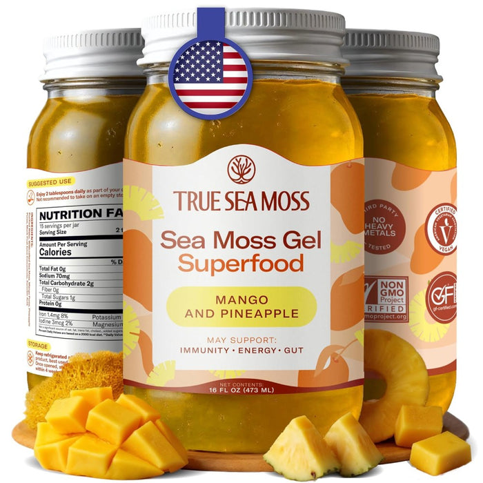 True Sea Moss Natural Superfood from the Sea Mango & Pineapple Flavor Supports Immunity, Digestion & Skin Health 473ml