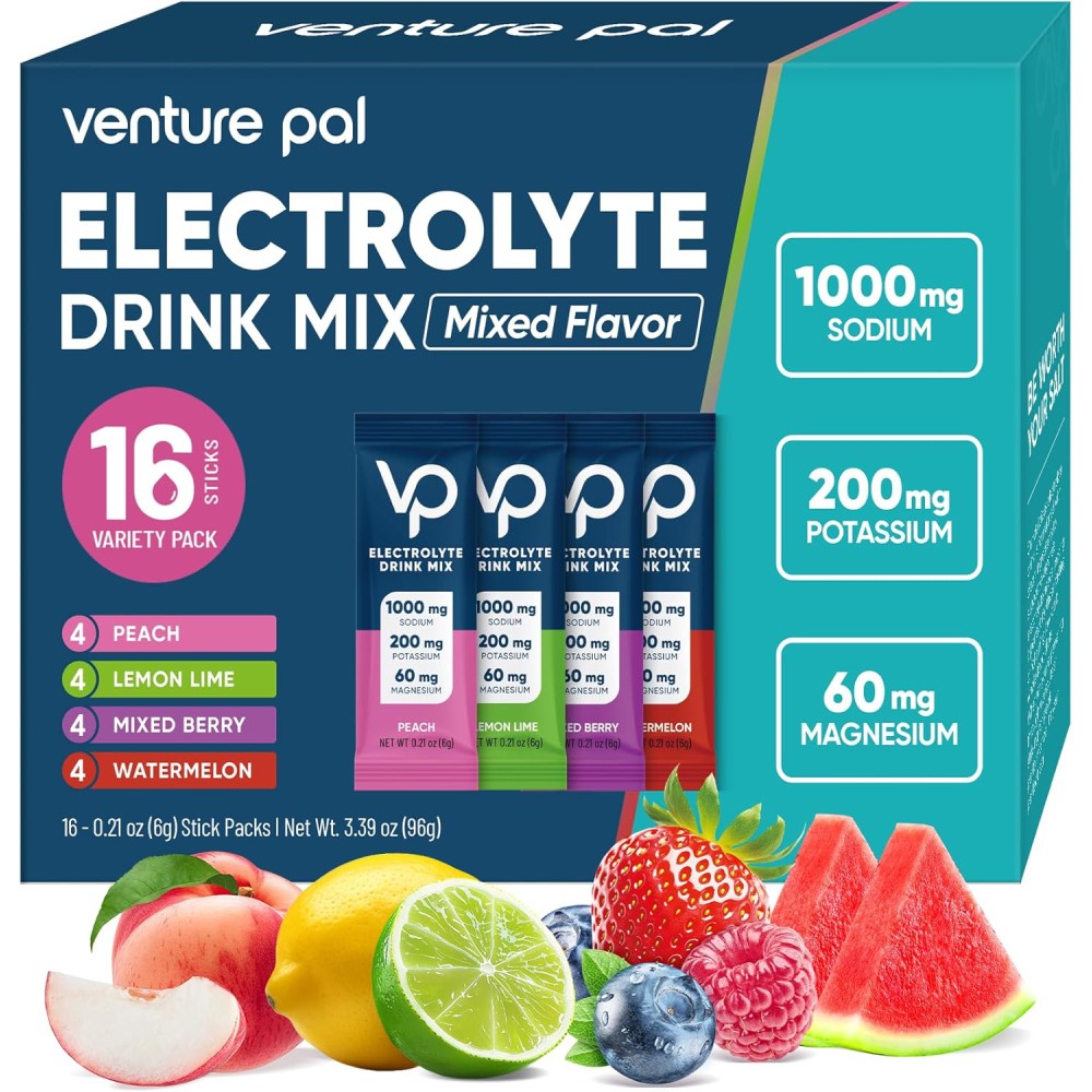 Venture Pal Electrolytes Drink Mix Variety to replenish lost electrolytes and fluids, this mix supports hydration, energy, and overall performance—perfect after workouts, during travel, or throughout busy days. 16 Stick