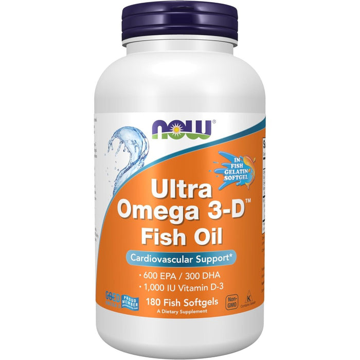 Now Foods Ultra Omega 3 D Fish Oil 600 Epa / 300 DHA 1000IU Vitamin D3 Support Heart, Brain, Bone, and Immune Health 180 Fish Softgels