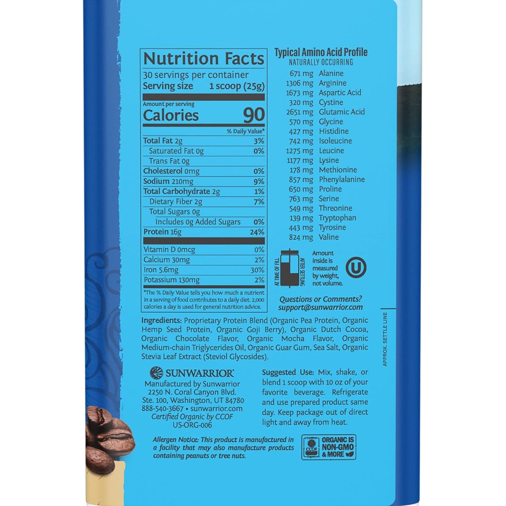 Sunwarrior Protein Powder Mocha Flavor Supports Muscle Building, Recovery and Energy 750g