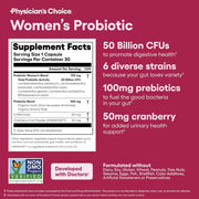 PhySicians Choice Womens Probiotic 50 Billion CFU Boosts the Immune System, Improves Digestive Health, and Supports Women's Health. 30 Caps