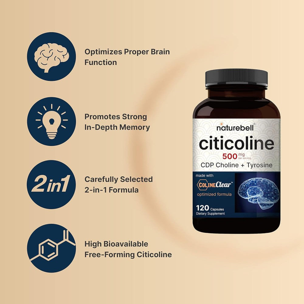 Naturebell Citicoline 500mg To Support Brain Health, Memory, and Cognitive Performance 120 caps