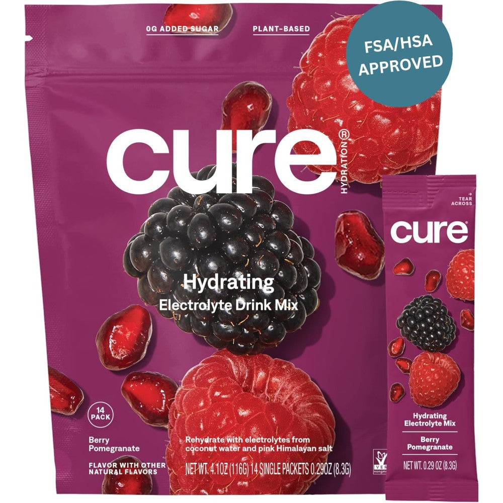 Cure Electrolyte Drink Mix To Replace Lost Minerals and Salts in The Body 14 Pack Berry Pomegranate 116g