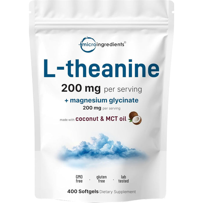 MicroIngredients L Theanine 200mg + Magnesium Glycinate 200mg To Support Relaxation, Restful Sleep, and Nervous System Health 400 Softgels