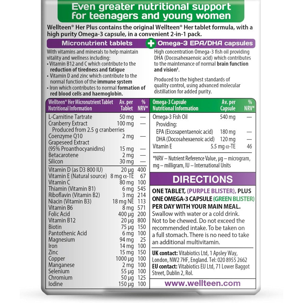 Vitabiotics Wellteen Her Plus To Support Healthy Hair Growth and Strength 56 Tablets
