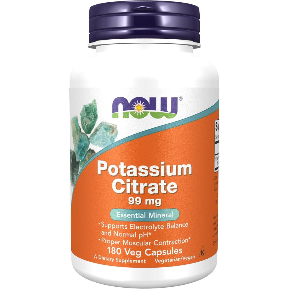 Now Foods Potassium Citrate 99mg Supports Fluid Balance, Nerve Signaling, Muscle Function, and Healthy Blood Pressure Levels180 Veg Caps