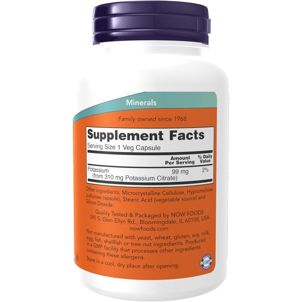 Now Foods Potassium Citrate 99mg Supports Fluid Balance, Nerve Signaling, Muscle Function, and Healthy Blood Pressure Levels180 Veg Caps