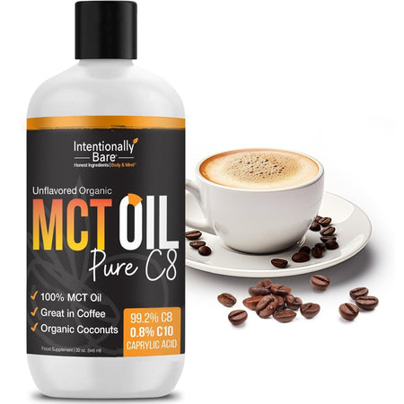 Intentionally Bare Pure C8 MCT Oil Organic - Brain Octane C8 MCT Oil for Keto Paleo Unflavored MCT Oil C8 for Coffee Shakes & Salads - 100% Pure MCT Oil