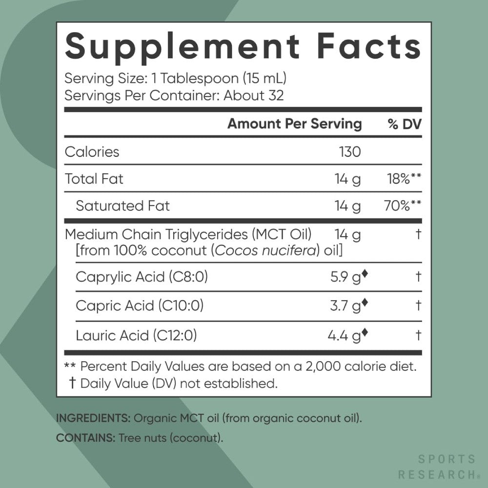 Sports Research Sr Organic Mct Oil C8 +C10 + C12 Supports Immunity and Digestive Health 473ml