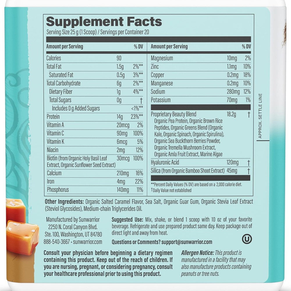 SunWarrior Collagen Building Peptides Protein To Support The Body's Natural Collagen Production and To Promote Healthy Skin, Hair, Nails, and Joints Salted Caramel Flavour 500g