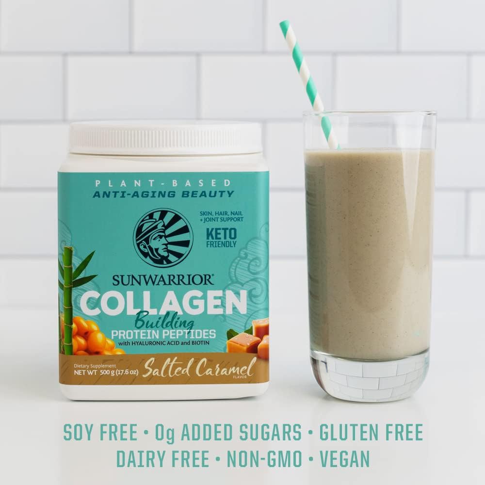 SunWarrior Collagen Building Peptides Protein To Support The Body's Natural Collagen Production and To Promote Healthy Skin, Hair, Nails, and Joints Salted Caramel Flavour 500g