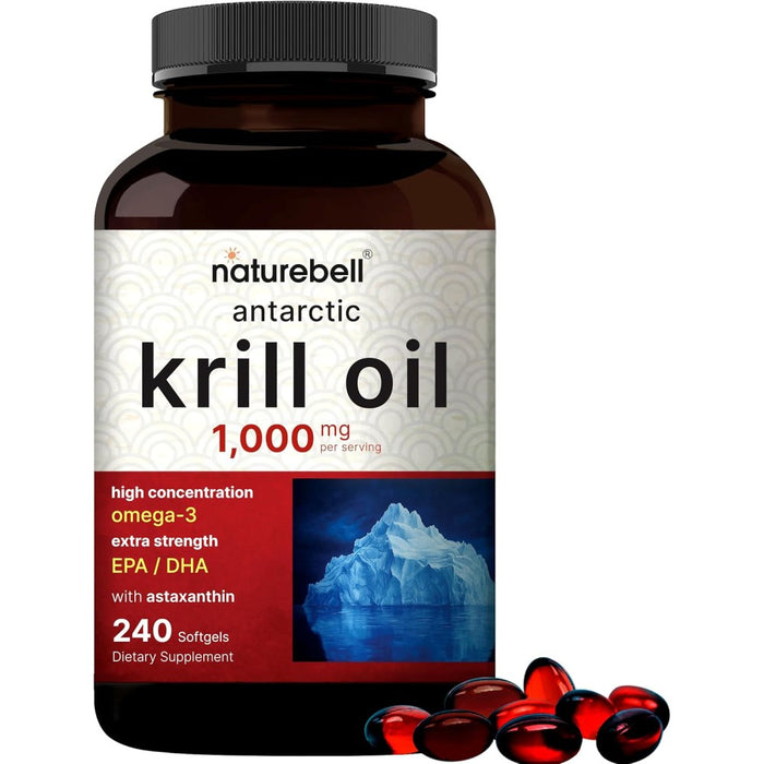 naturebell Krill Oil 1000mg To Promote Heart Health, Brain Function, Joint Flexibility, and Overall Wellness 240 Softgels
