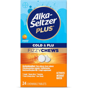 Alka Seltzer Cold & Flu Helps relieve Cold and Flu Symptoms Such as Stuffy Nose, Sore Throat, Fever, and Headache 24 Chewable Tablets Orange Flavor