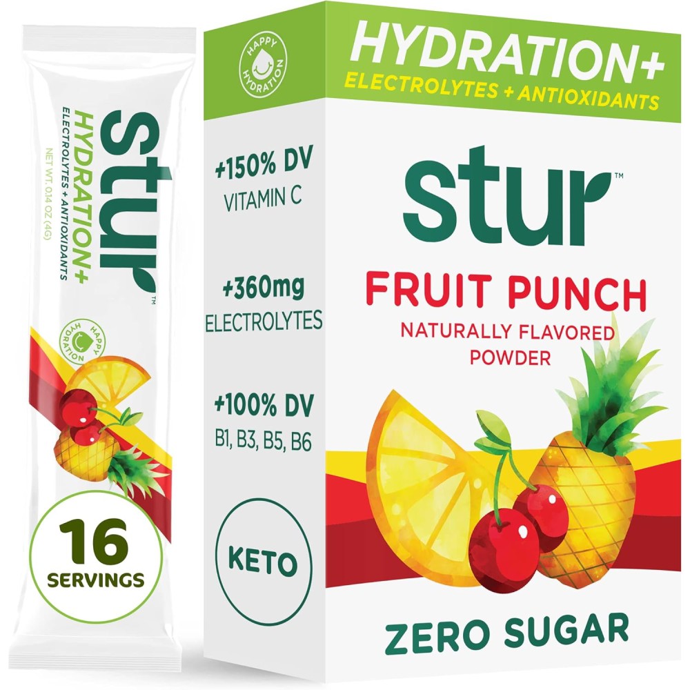 Stur Hydration 32g To Replace Essential Fluids and Minerals (Electrolytes) Lost During Exercise or Daily Activity Fruit Punch Flavored