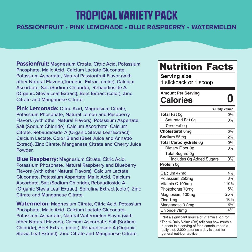 Ultima Replenisher 6 Essential Electrolytes To Replace What Your Body Loses During Exercise and Daily Activity 20 Stick Pack Tropical Variety Pack Flavor