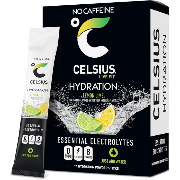 Celsius Hydration Essential Electrolytes To Replace What Your Body Loses During Exercise and Daily Activity14 Hydration Powder Sticks Lemon Lime Flavor Default Size