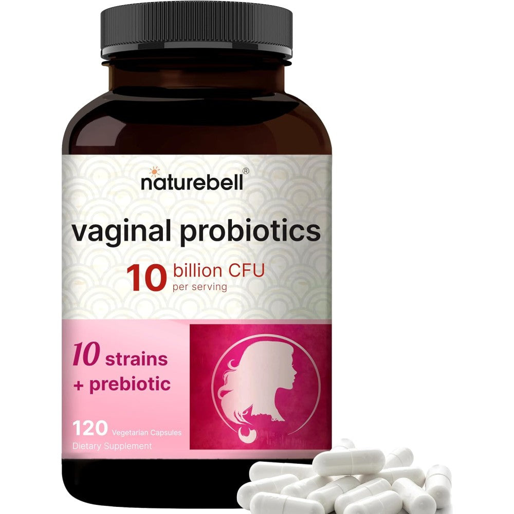 Naturebell Viginal Probiotics 10 Billion CFU Support Vaginal and Urinary Tract Health, Maintain the Balance of Beneficial Bacteria, and Promote Comfort and Healthy Digestion 120 Veg Caps