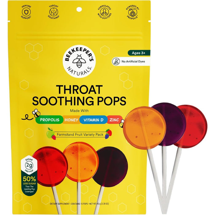 Beekeepers Throat Soothing Pops Farmstand Fruit Variety Pack Age 3 15 Pops 93g