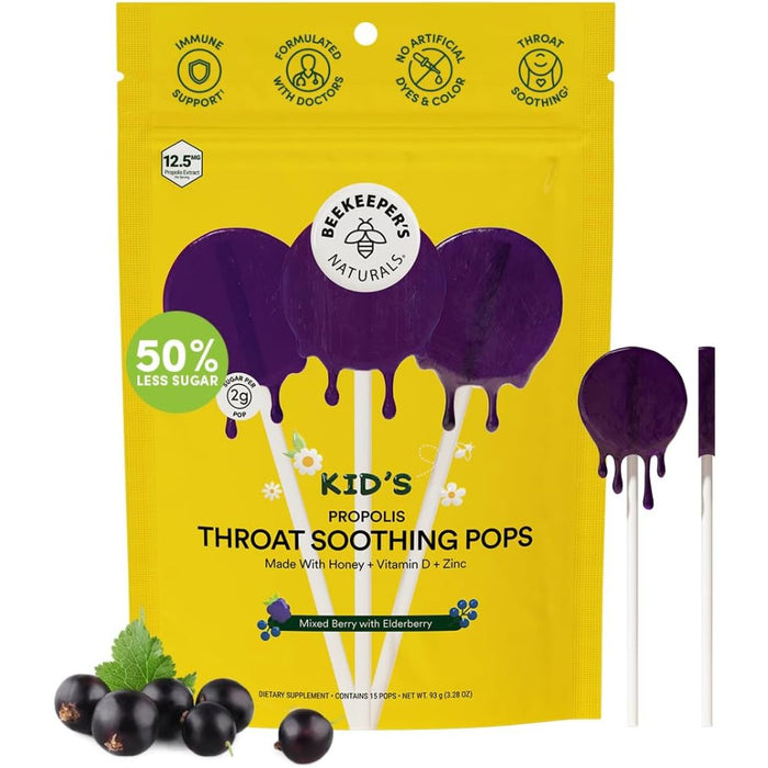 Beekeepers Kids Propolis Throat Soothing Pops Mixed Berry With Elderberry 15 Pops 93 g