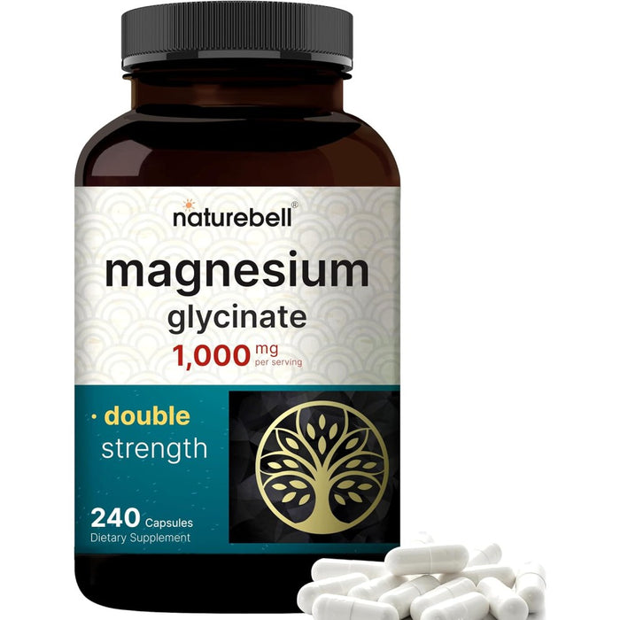 Naturebell Magnesium Glycinate 1000mg Supporting Relaxation, Muscle Recovery, Bone Strength, and Restful Sleep 240 Caps