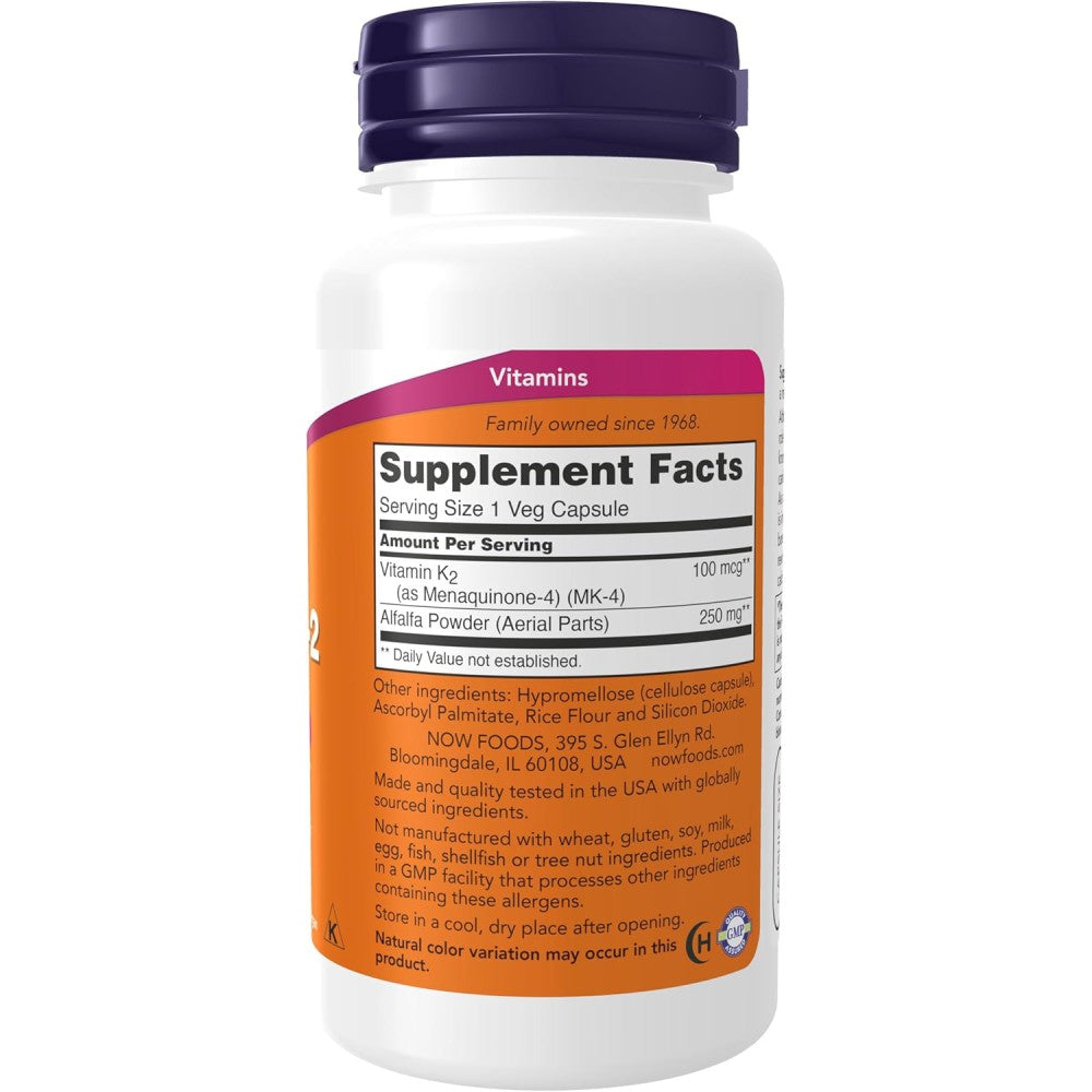 Now Foods Vitamin K2 100mcg To Naturally Support Bone and Cardiovascular Health 100 Veg Caps