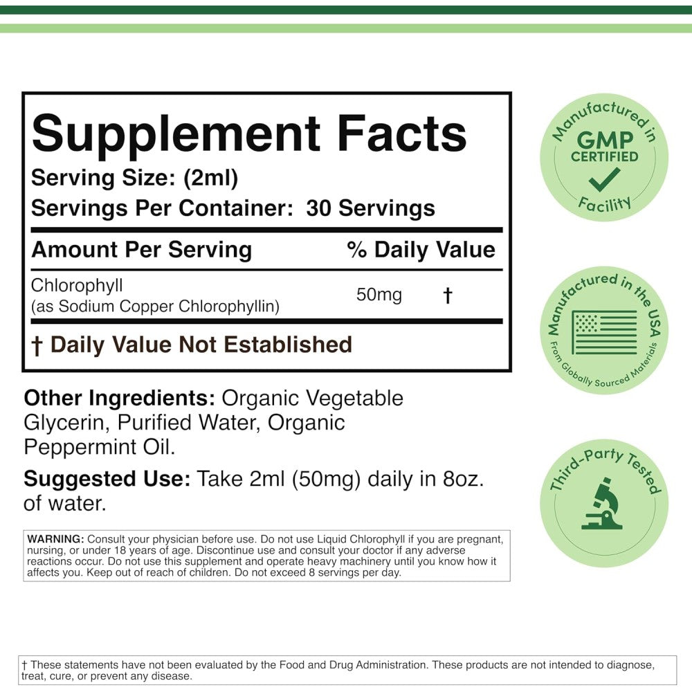 Double Wood Liquid Chlorophyll 1500mg To Support Overall Health and Enhance Daily Energy and Vitality 60ml