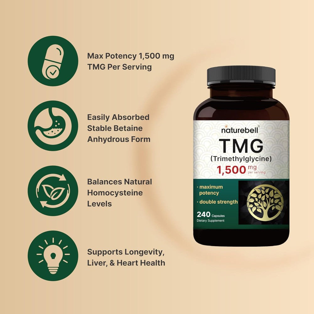 Naturebell Tmg 1500mg To Support Liver Health, Boost Energy Levels, and Enhance Brain Function 240 Caps