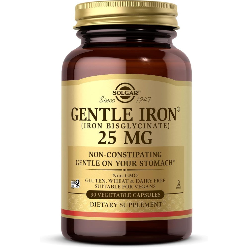 Solgar Gentle Iron Bisglycinate 25mg To Support Healthy Iron Levels 90 Veg Caps