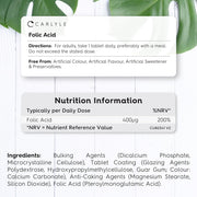 Carlyle Folic Acid Vitamin B9 400mg To Support Women’s Health, Especially During Preconception, Pregnancy, and Breastfeeding 180 Veg Tablets