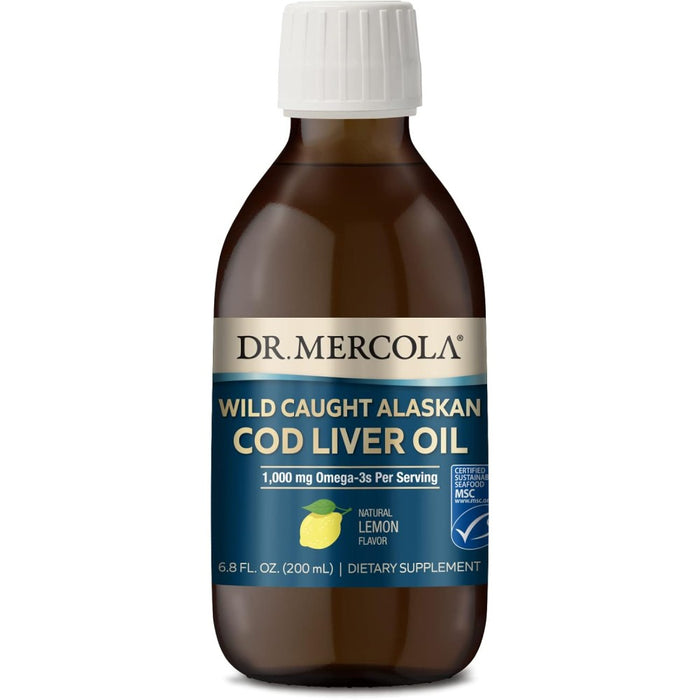 Dr Mercola Wild Caught Alaskan Cod Liver Oil 1000mg Omega 3 To Support Immunity, Bone Health, Vision, and Cellular Function Natural Lemon Flavor 200ml