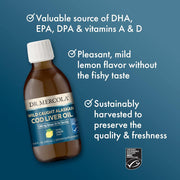 Dr Mercola Wild Caught Alaskan Cod Liver Oil 1000mg Omega 3 To Support Immunity, Bone Health, Vision, and Cellular Function Natural Lemon Flavor 200ml
